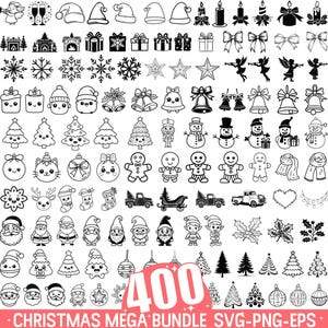 400 クリスマス SVG、クリスマス SVG バンドル、クリスマス クリップアート、クリカット用クリスマス SVG ファイル、クリスマス SVG カット ファイル、クリスマス バンドル デジタル