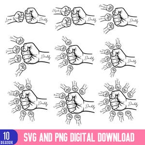 10 design, Father&#39;s Day Fist Bump Set Png, Dad Fist Bump Svg, Father&#39;s Day Design, Baby Toddler Kid Dad Fist Bump, Family SVG, font included