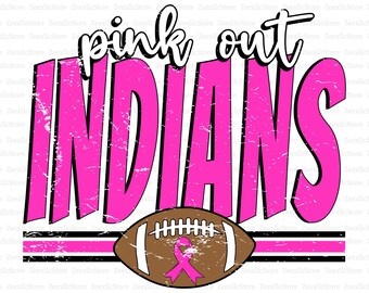 Indians Png, Breast Cancer Football Pink Out Png, Sport Breast Cancer Png, Pink Ribbon Png, Sport Pink Out Shirt Png, American Football Png