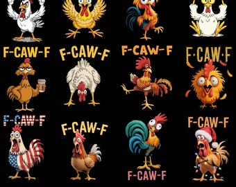 Funny F-Caw-F Chicken PNG-bundel, Crazy Rooster Meme png, Funny Screaming Chicken PNG, F-CAW-F Meme, Meme boerderijdieren png, Haan Clipart