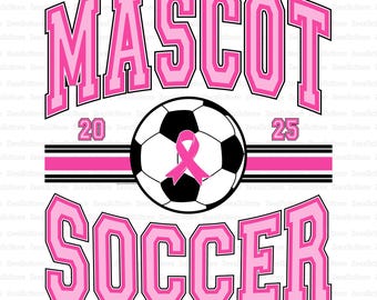 Custom Pink Out Mascot Soccer PNG , Breast Cancer Awareness Game Day Design, Varsity Letters School Spirit, Team Pride Soccer Shirt Svg