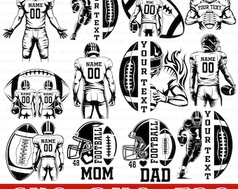 カスタム フットボール選手 SVG、フットボール SVG、フットボール選手 SVG、フットボールママ SVG、フットボールチーム SVG、フットボール名 SVG、2 人のフットボール選手 SVG