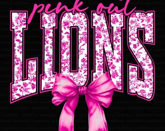 Pink Out Lions PNG, Breast Cancer Awareness Game Day PNG, School Spirit Lions Shirt Design, American Football Mom Lions Sublimation PNG