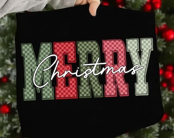 Merry Christmas PNG, Plaid Checkered Merry Christmas, Christmas PNG, Holiday Festive Png, Red Green Plaid Christmas, Preppy Christmas Png