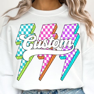Custom Retro Checkered Lightning Bolt Png, Custom SVG, Custom PNG, Personalized SVG, Custom Cricut File, Custom design listing