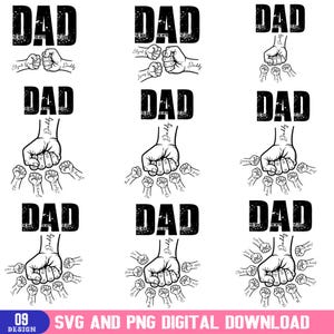 9 vuist hobbel set SVG, papa de man de mythe de legende SVG, Happy Father's Day design, vader hand SVG, papa handen SVG, papa vuist hobbel SVG