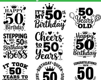 50th Birthday SVG Bundle, 50th Birthday Svg, Fifty Birthday Svg, Vintage 1975 Svg, Happy Birthday, Fifty SVG, Fifty Birthday Svg Digital