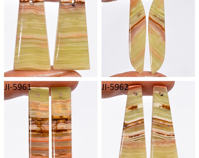 Natural Banded Calcite Fancy Shape Front Drilled Smooth Cabochon Matching Pairs, Semi-Precious Gemstones For Jewelry Making