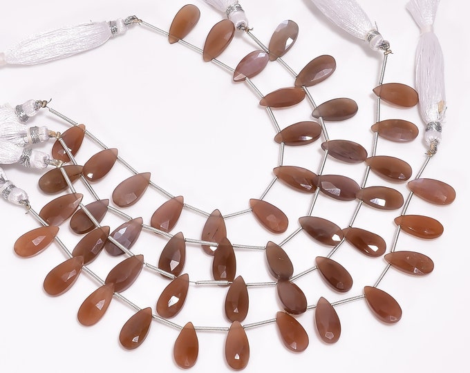 Chocolate Moonstone Faceted Side Drilled Pear Shape Briolette 7mm x 14mm, Semi-Precious Gemstones For Jewelry Making