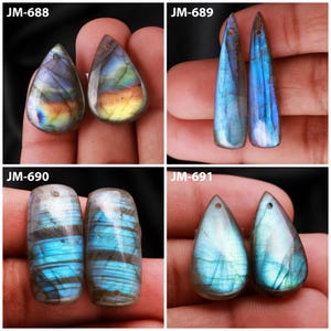 Natural Labradorite Fancy Shape Front Drilled Smooth Cabochon Matching Pairs, Semi-Precious Gemstones For Jewelry Making
