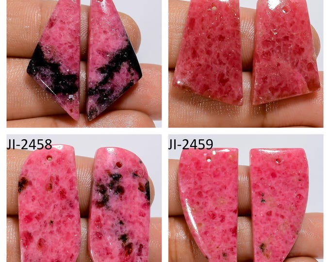 Natural Rhodonite Fancy Shape Front Drilled Smooth Cabochon Matching Pairs, Semi-Precious Gemstones For Jewelry Making