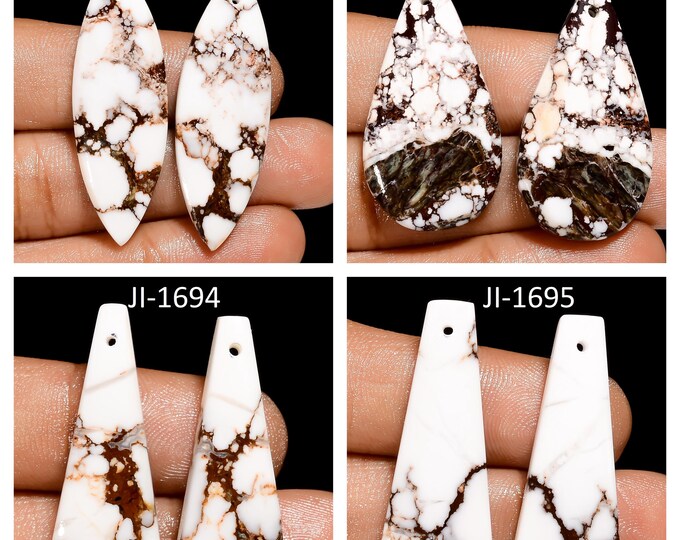 Natural Wild Horse Jasper Fancy Shape Front Drilled Smooth Cabochon Matching Pairs, Semi-Precious Gemstones For Jewelry Making