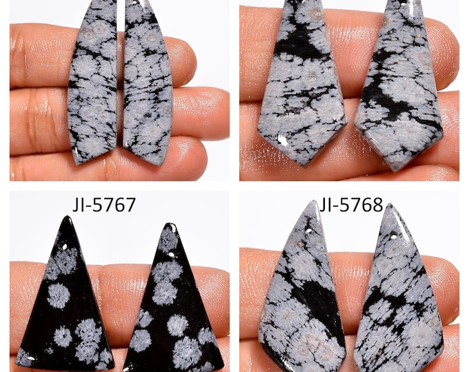 Natural Snowflake Obsidian Fancy Shape Front Drilled Smooth Cabochon Matching Pairs, Semi-Precious Gemstones For Jewelry Making