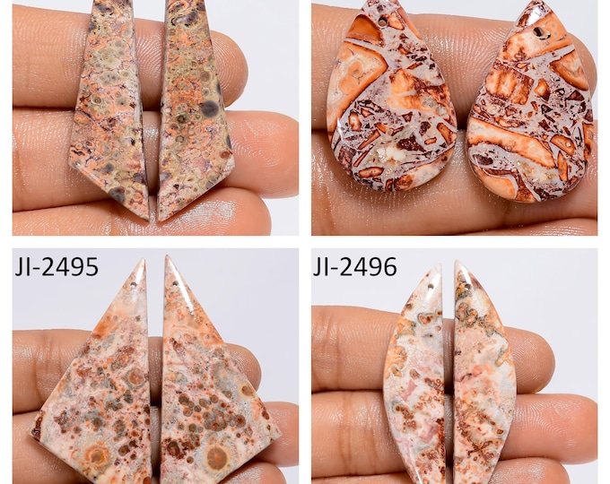Natural Leopard Skin Jasper Fancy Shape Front Drilled Smooth Cabochon Matching Pairs, Semi-Precious Gemstones For Jewelry Making
