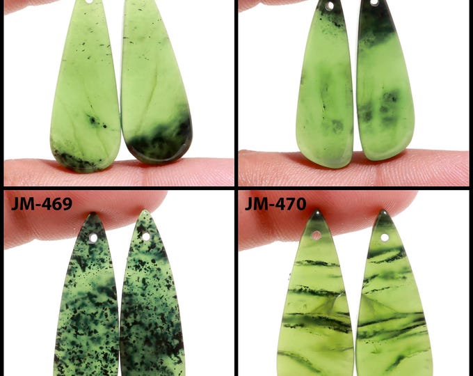 Natural Serpentine Fancy Shape Front Drilled Smooth Cabochon Matching Pairs, Semi-Precious Gemstones For Jewelry Making