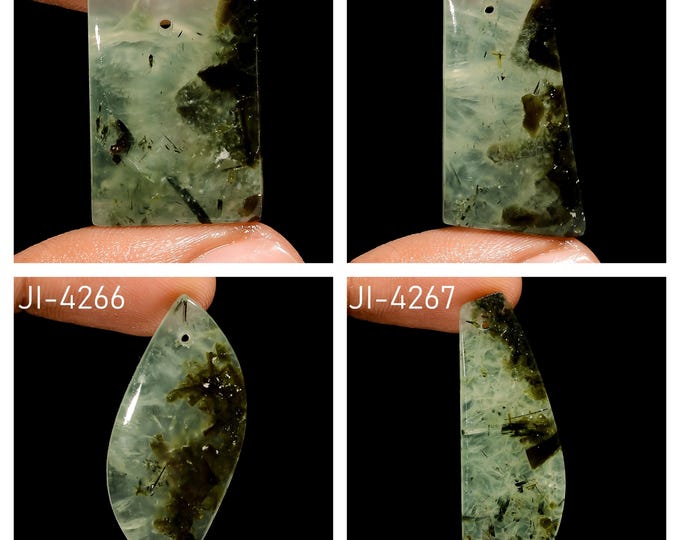 Natural Prehnite Fancy Shape Front Drilled Smooth Cabochon Single Pieces, Semi-Precious Gemstones For Jewelry Making