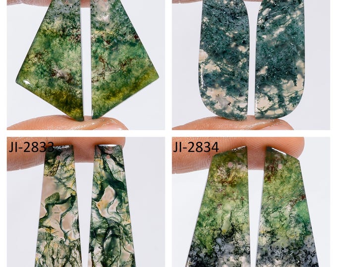Natural Moss Agate Fancy Shape Front Drilled Smooth Cabochon Matching Pairs, Semi-Precious Gemstones For Jewelry Making