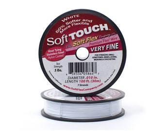 Soft Touch White Color Very Fine .010 Inch Diameter Size, 7 Strands Beading Wire, 100 Foot Spool For Jewelry Making
