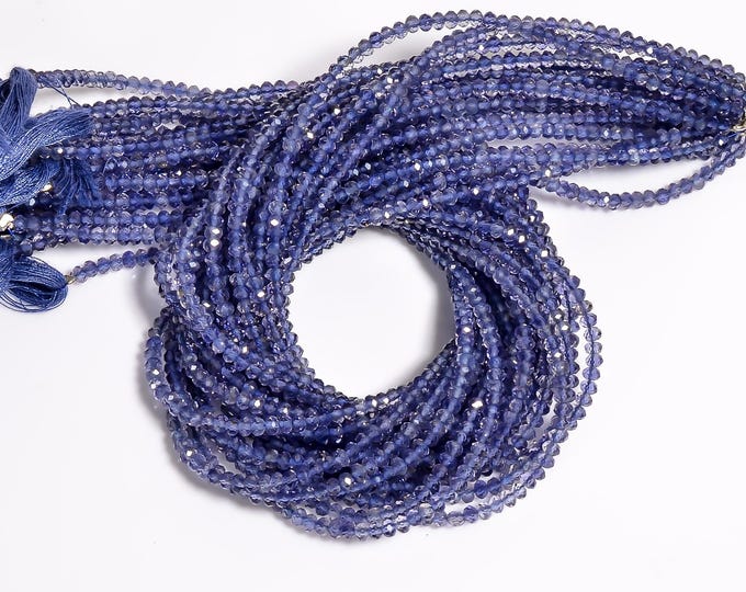 Natural Iolite Micro Faceted Center Drilled Rondelle Shape 3.35mm, Semi-Precious Gemstones For Jewelry Making
