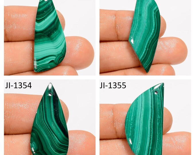 Natural Malachite Fancy Shape Front Drilled Smooth Cabochon Single Pieces, Semi-Precious Gemstones For Jewelry Making