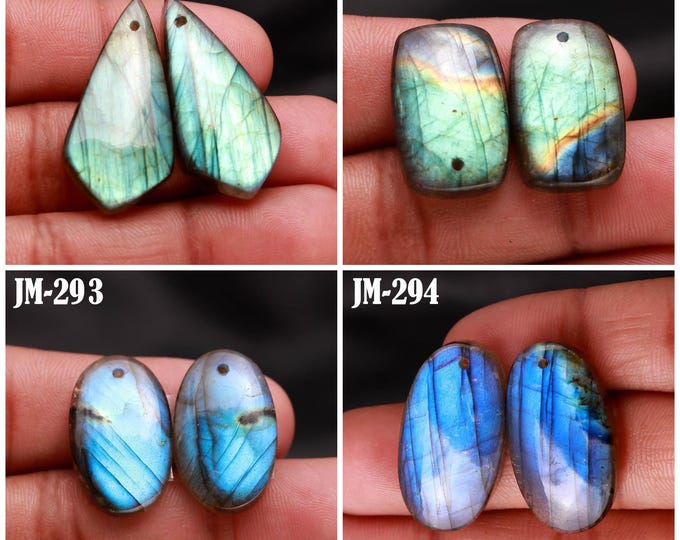 Natural Labradorite Fancy Shape Front Drilled Smooth Cabochon Matching Pairs, Semi-Precious Gemstones For Jewelry Making