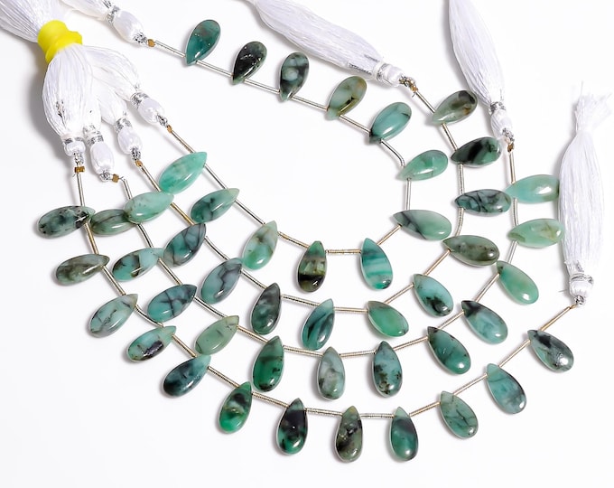 Natural Emerald Non-Faceted Smooth Side Drilled Pear Shape Briolette 7mm x 15mm, Precious Gemstones For Jewelry Making