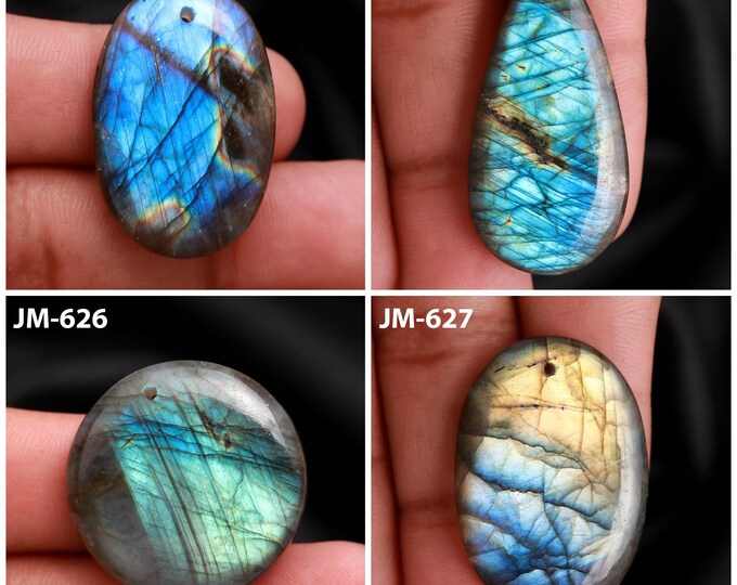 Natural Labradorite Fancy Shape Front Drilled Smooth Cabochon Single Pieces, Semi-Precious Gemstones For Jewelry Making