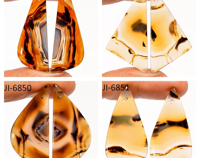 Natural Montana Agate Fancy Shape Front Drilled Smooth Cabochon Matching Pairs, Semi-Precious Gemstones For Jewelry Making