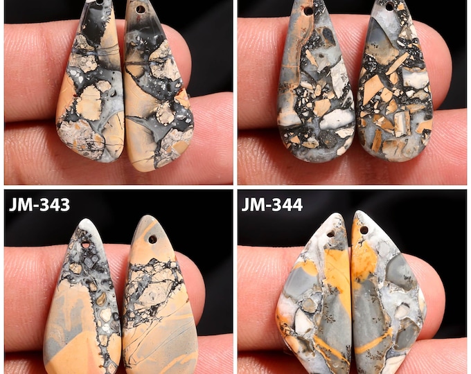 Natural Maligano Jasper Fancy Shape Front Drilled Smooth Cabochon Matching Pairs, Semi-Precious Gemstones For Jewelry Making