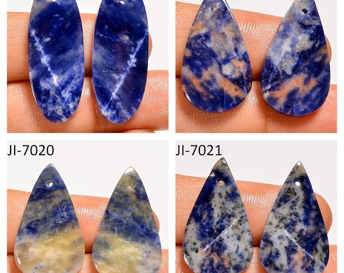 Natural Sodalite Fancy Shape Front Drilled Smooth Cabochon Matching Pairs, Semi-Precious Gemstones For Jewelry Making