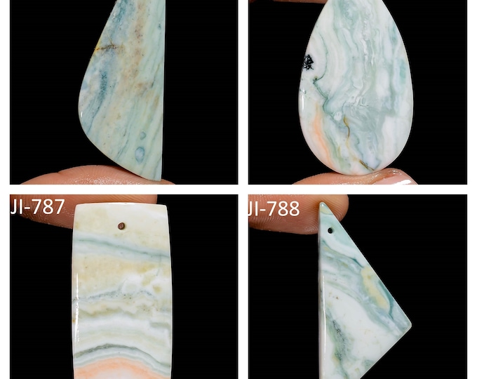 Natural Green Lace Agate Fancy Shape Front Drilled Smooth Cabochon Single Pieces, Semi-Precious Gemstones For Jewelry Making