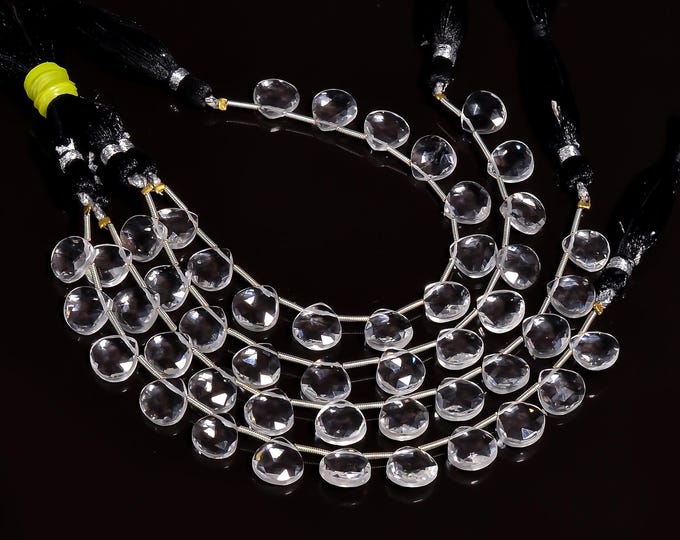 Natural Crystal Quartz Faceted Side Drilled Heart Shape Briolette 10mm, Semi-Precious Gemstones For Jewelry Making