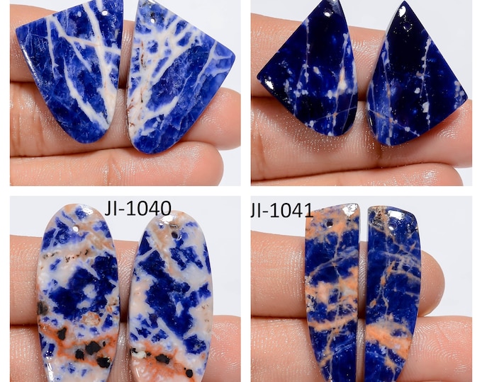 Natural Sodalite Fancy Shape Front Drilled Smooth Cabochon Matching Pairs, Semi-Precious Gemstones For Jewelry Making