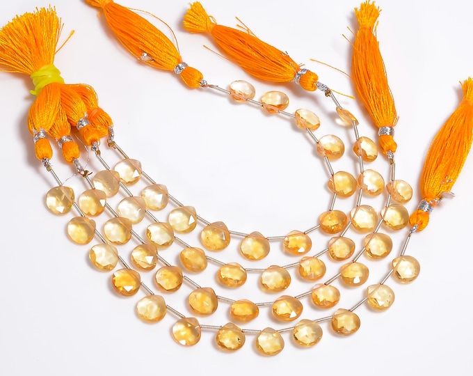 Citrine Faceted Side Drilled Heart Shape Briolette 10mm, Semi-Precious Gemstones For Jewelry Making