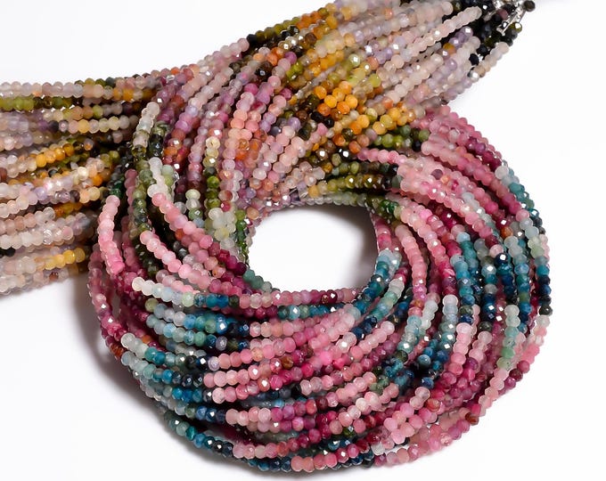 Natural Tourmaline Multi Color Micro Faceted Center Drilled Rondelle Shape 2.90mm, Semi-Precious Gemstones For Jewelry Making