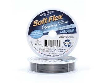 Soft Flex Satin Silver Color Medium Size Beading Wire, 100 Foot Spool For Jewelry Making