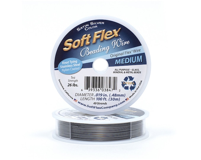 Soft Flex Satin Silver Color Medium Size Beading Wire, 100 Foot Spool For Jewelry Making