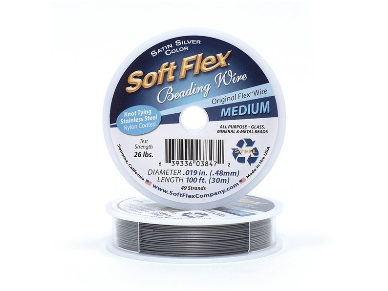 Soft Flex Satin Silver Color Medium Size Beading Wire, 100 Foot Spool For Jewelry Making image 1