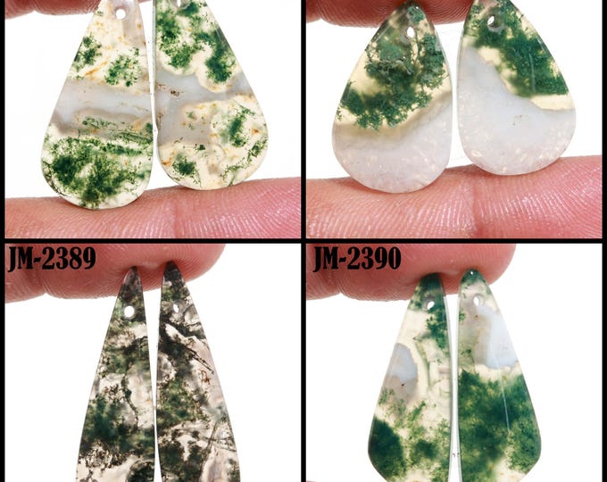 Natural Moss Agate Fancy Shape Front Drilled Smooth Cabochon Matching Pairs, Semi-Precious Gemstones For Jewelry Making