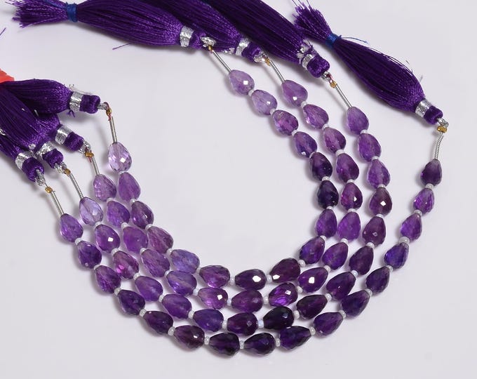 Natural Amethyst Faceted Center Drilled Teardrop Shape 6mm x 8mm, Semi-Precious Gemstones For Jewelry Making