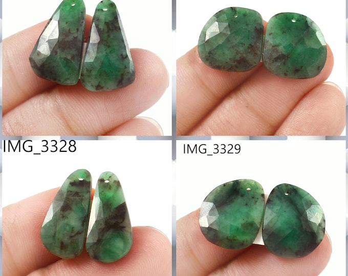 Natural Emerald Fancy Shape Front Drilled Faceted Rose Cut Matching Pairs, Precious Gemstones For Jewelry Making