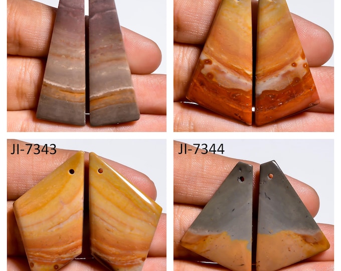 Natural Polychrome Jasper Fancy Shape Front Drilled Smooth Cabochon Matching Pairs, Semi-Precious Gemstones For Jewelry Making