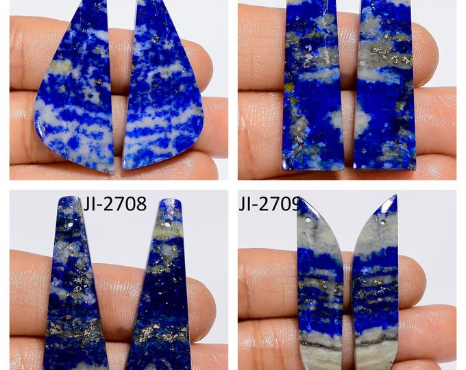 Natural Lapis Lazuli Fancy Shape Front Drilled Smooth Cabochon Matching Pairs, Semi-Precious Gemstones For Jewelry Making