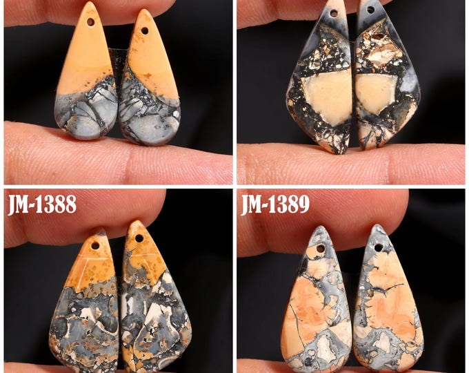 Natural Maligano Jasper Fancy Shape Front Drilled Smooth Cabochon Matching Pairs, Semi-Precious Gemstones For Jewelry Making
