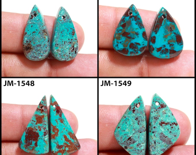 Natural Chrysocolla Fancy Shape Front Drilled Smooth Cabochon Matching Pairs, Semi-Precious Gemstones For Jewelry Making