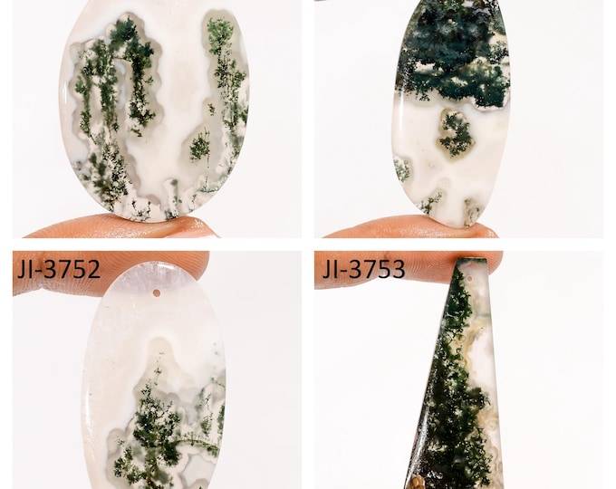 Natural Moss Agate Fancy Shape Front Drilled Smooth Cabochon Single Pieces, Semi-Precious Gemstones For Jewelry Making