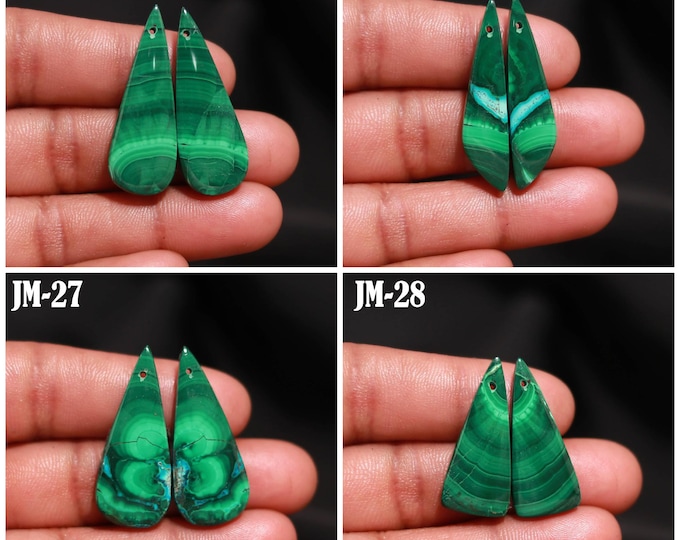 Natural Malachite Fancy Shape Front Drilled Smooth Cabochon Matching Pairs, Semi-Precious Gemstones For Jewelry Making