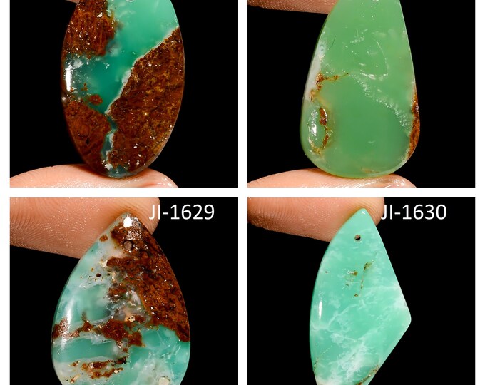 Natural Chrysoprase Fancy Shape Front Drilled Smooth Cabochon Single Pieces, Semi-Precious Gemstones For Jewelry Making
