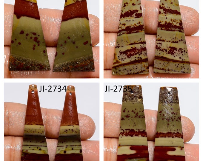Natural Cherry Creek Jasper Fancy Shape Front Drilled Smooth Cabochon Matching Pairs, Semi-Precious Gemstones For Jewelry Making