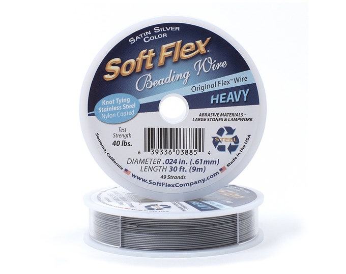 Soft Flex Satin Silver Heavy Size Beading Wire, 30 Foot Spool For Jewelry Making